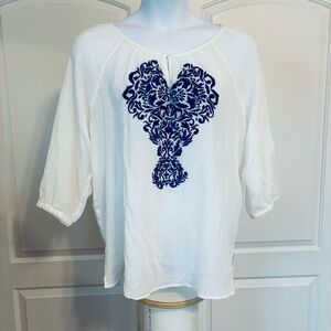 Lands End Womens Crinkle Gauze Embroidered Blouse Flowy Size 26W Plus